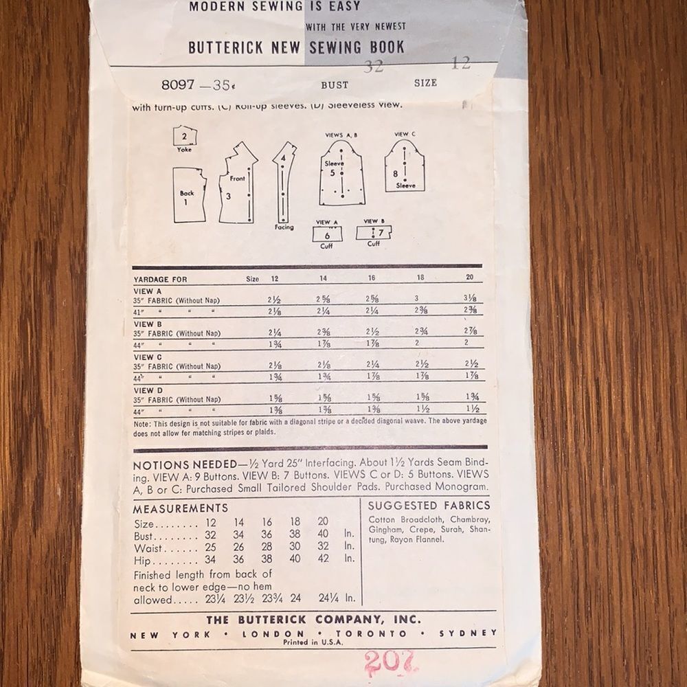 Vtg Butterick 1950s shirt pattern - Picture 4 of 6